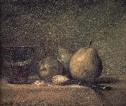 Jean Baptiste Simeon Chardin Sheng three pears walnut wine glass and a knife oil painting artist